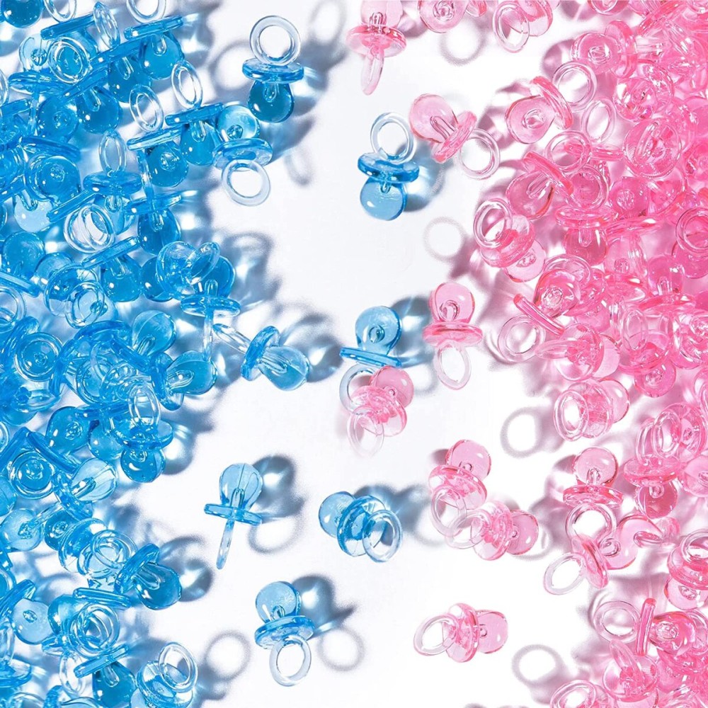 Mini Pacifiers for Baby Shower Game, 150 Plastic Pacifiers for Baby Shower Decoration, Cute Baby Shower Pacifiers, Gender Reveal Party Table Scatter/Hunt Baby Shower Game Props(75 Blue + 75 Pink)