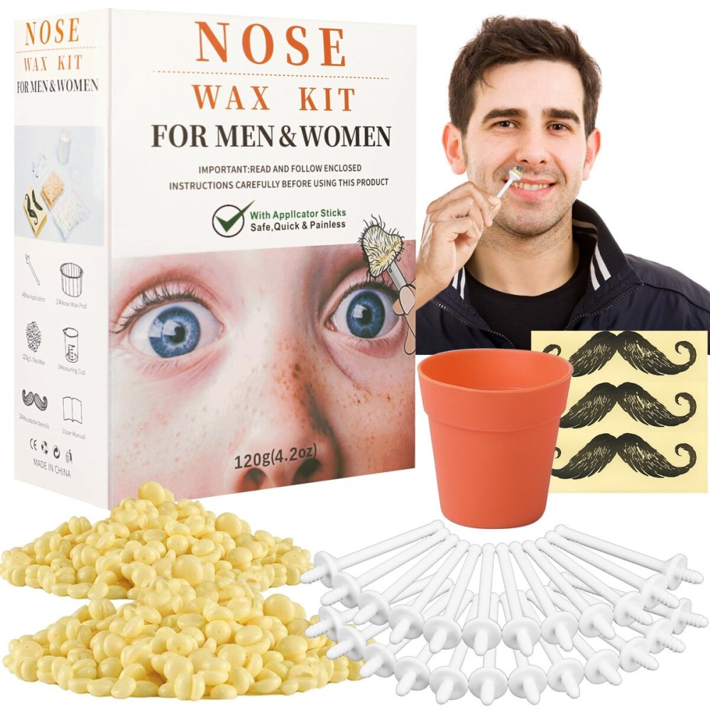 120g Long-Lasting Nose Hair Waxing Kit with 48 Applicators | Painless and Easy Mustache Guard | CoFashion Nose Hair Remover for Men and Women