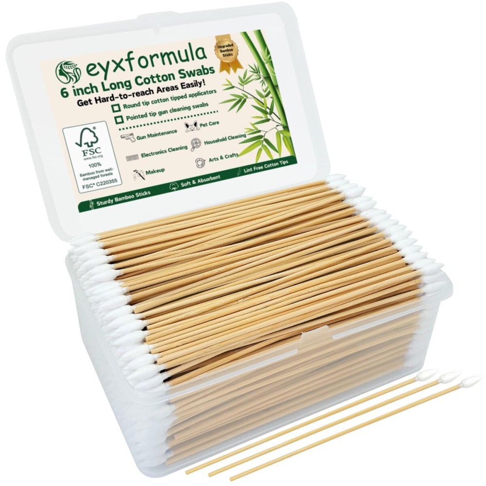 Eyxformula 500 PCS 6 Inch Long Pointed Cotton Swabs for Gun Cleaning, FSC Certified Bamboo Sticks with Precision Tips for Firearms, Electronics, Crafts & Makeup