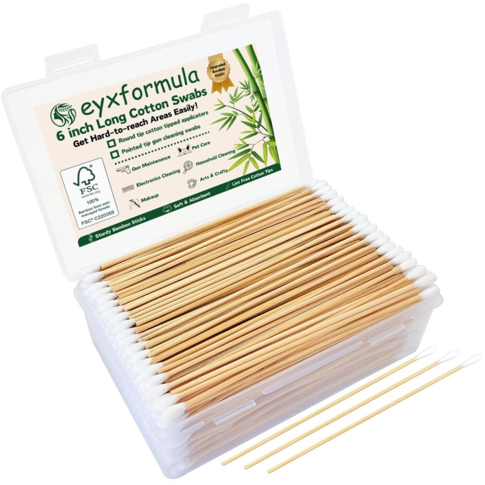 400 Pcs 6 Inch Long Cotton Swabs with Storage Box - 100% Natural Cotton Buds with Bamboo Sticks - Non Sterile Cotton Tipped Applicators for Dog Ear & Gun Cleaning, Makeup Remover