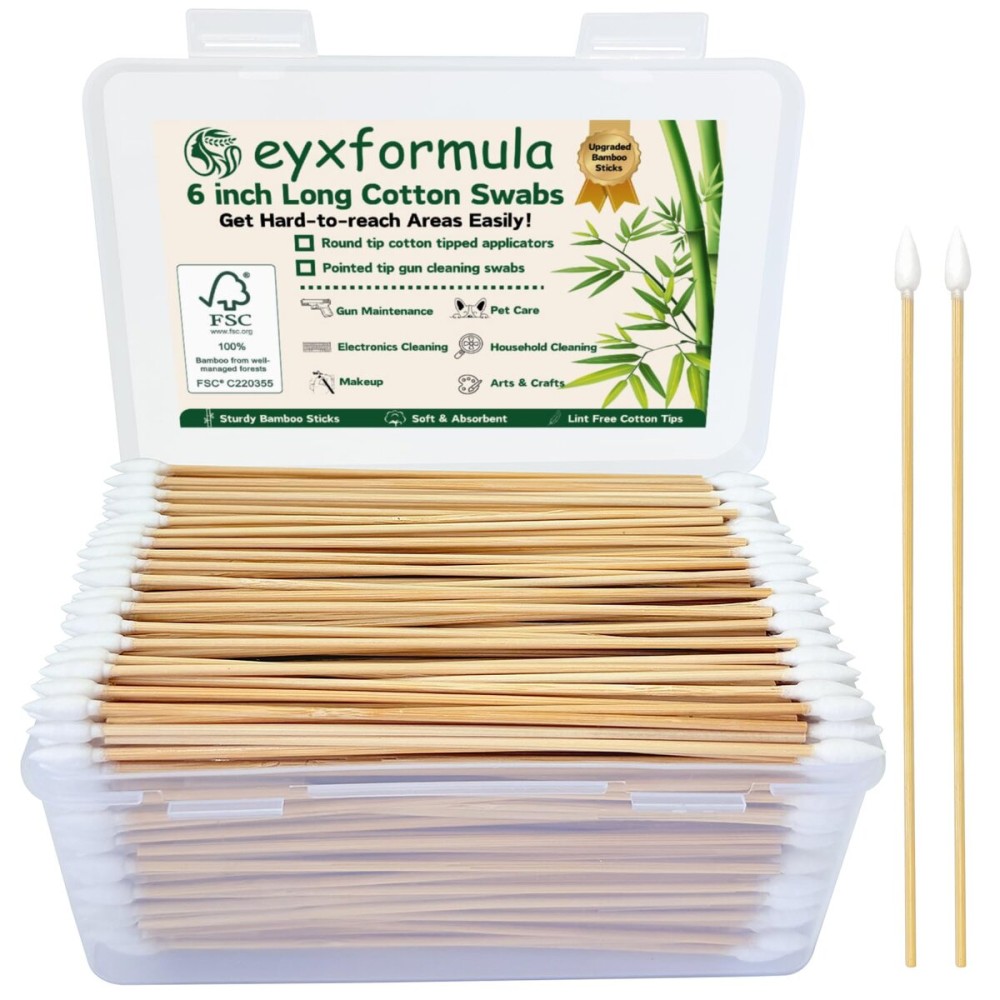 Eyxformula 600 Pcs 6 Inch Gun Cleaning Swabs Lint Free, Pointed Tip Long Cotton Swabs with Sturdy Bamboo Sticks, Ideal for Precision Cleaning Firearms, Tight Space, Electronics, Crafts, Detailing