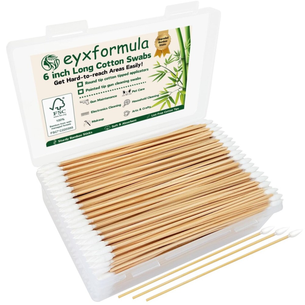 6 Inch Pointed Tips Cotton Swabs - Long Wooden Stick Cotton Buds Pointed Cotton Swabs With Case - Cotton Tipped Applicators For Makeup, Cleaning Gun, Electronics, Hard To Reach Area(400 count)