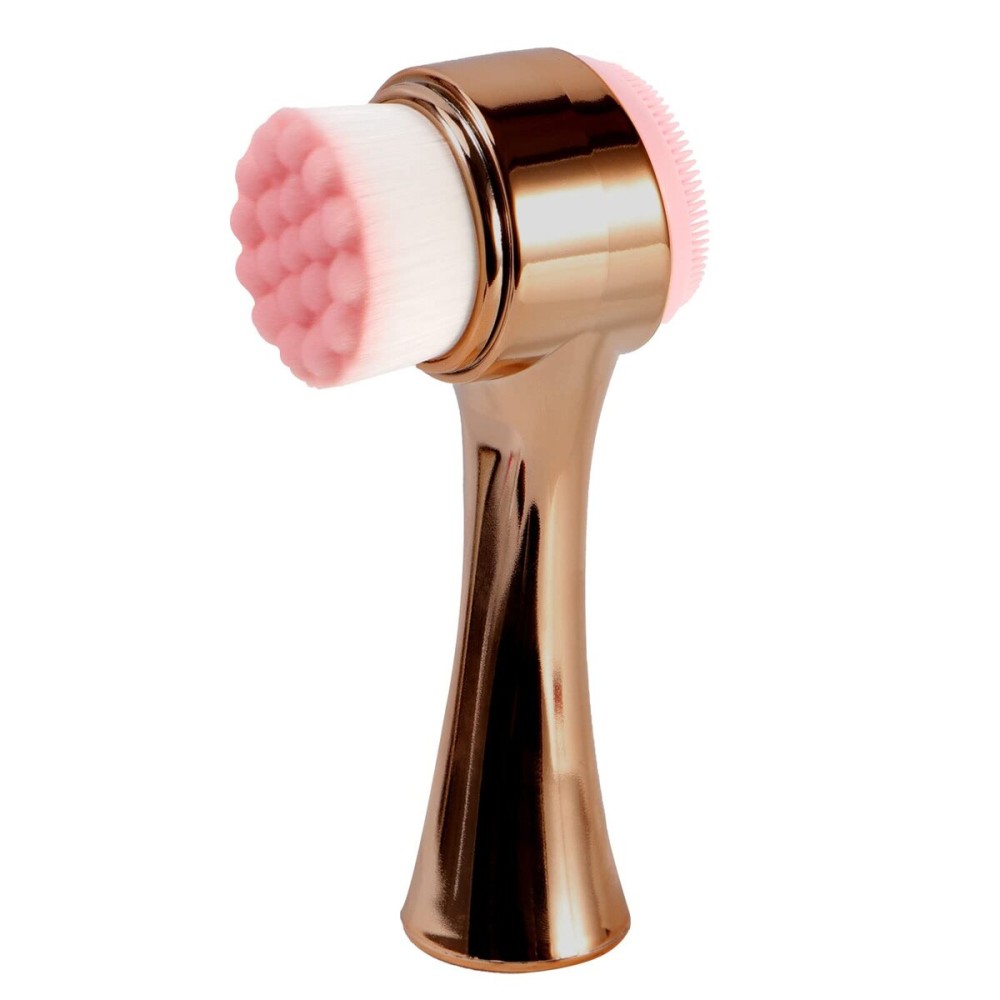 Beomeen Face Brush 2 in 1, Facial Cleansing Exfoliating Brush with Ultra Fine Soft Bristles for Pore Deep Cleansing Silicone Double Side Face Wash Scrub Brush for Skin Care, Gold