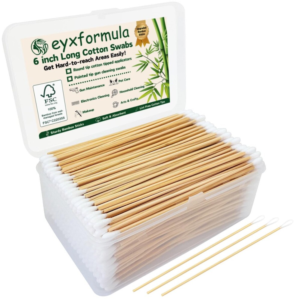 Eyxformula 500 PCS 6 Inch Long Cotton Swabs with Upgraded Sturdy Bamboo Sticks - Lint-Free & Sufficient Cotton Tipped Applicators for Dog Ear Cleaning, Gun Maintenance, Makeup, Pet Care, Art & Crafts