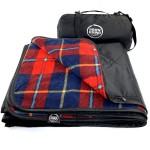 DOWN UNDER OUTDOORS Large Waterproof Windproof Extra Thick 350 GSM Quilted Fleece Stadium Blanket, Machine Washable Camping Picnic & Outdoor, Beach, Baseball,Dog, 82 x 55 (Red Check)