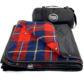 DOWN UNDER OUTDOORS Large Waterproof Windproof Extra Thick 350 GSM Quilted Fleece Stadium Blanket, Machine Washable Camping Picnic & Outdoor, Beach, Baseball,Dog, 82 x 55 (Red Check)