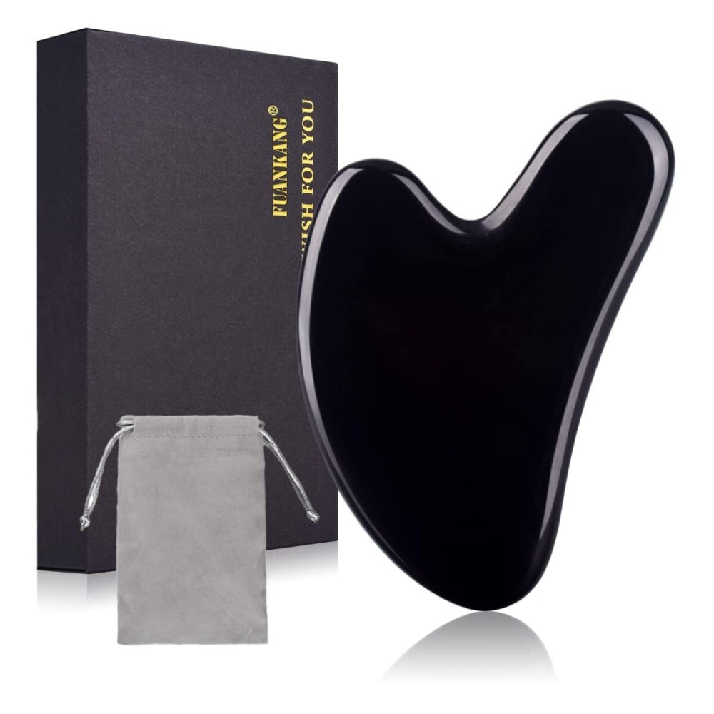 FUANKANG Gua Sha Facial Tools Black Guasha Stone for Skincare Face Body Relieve Muscle Tensions Reduce Puffiness (Black