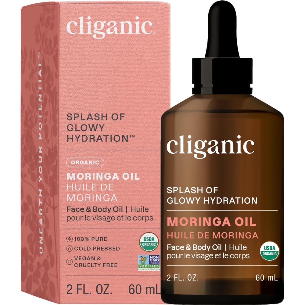Cliganic Organic Moringa Oil (2oz), 100% Pure - For Face & Hair | Natural Cold Pressed (Packaging May Vary)