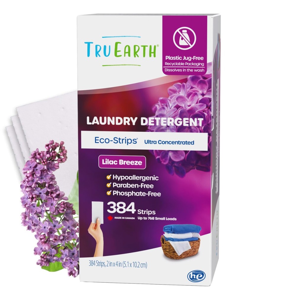 Tru Earth Compact Dry Laundry Detergent Sheets - Up to 768 Loads (384 Count) - Paraben-Free - Original Eco-Strip Liquidless Detergent, Travel Sheets - Lilac Breeze
