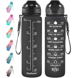 Enerbone 32 oz Drinking Water Bottle with Times to Drink and Straw, Motivational with Carrying Strap, Leakproof BPA & Toxic Free, Ensure You Drink Enough Water for Fitness Gym Outdoor