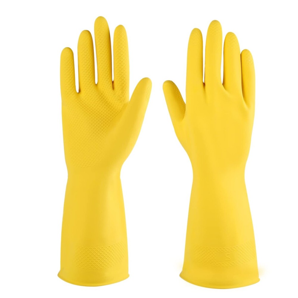 IUCGE Rubber cleaning gloves yellow 6 Pairs for Household,Reuseable dishwashing gloves for Kitchen.(6,Medium)