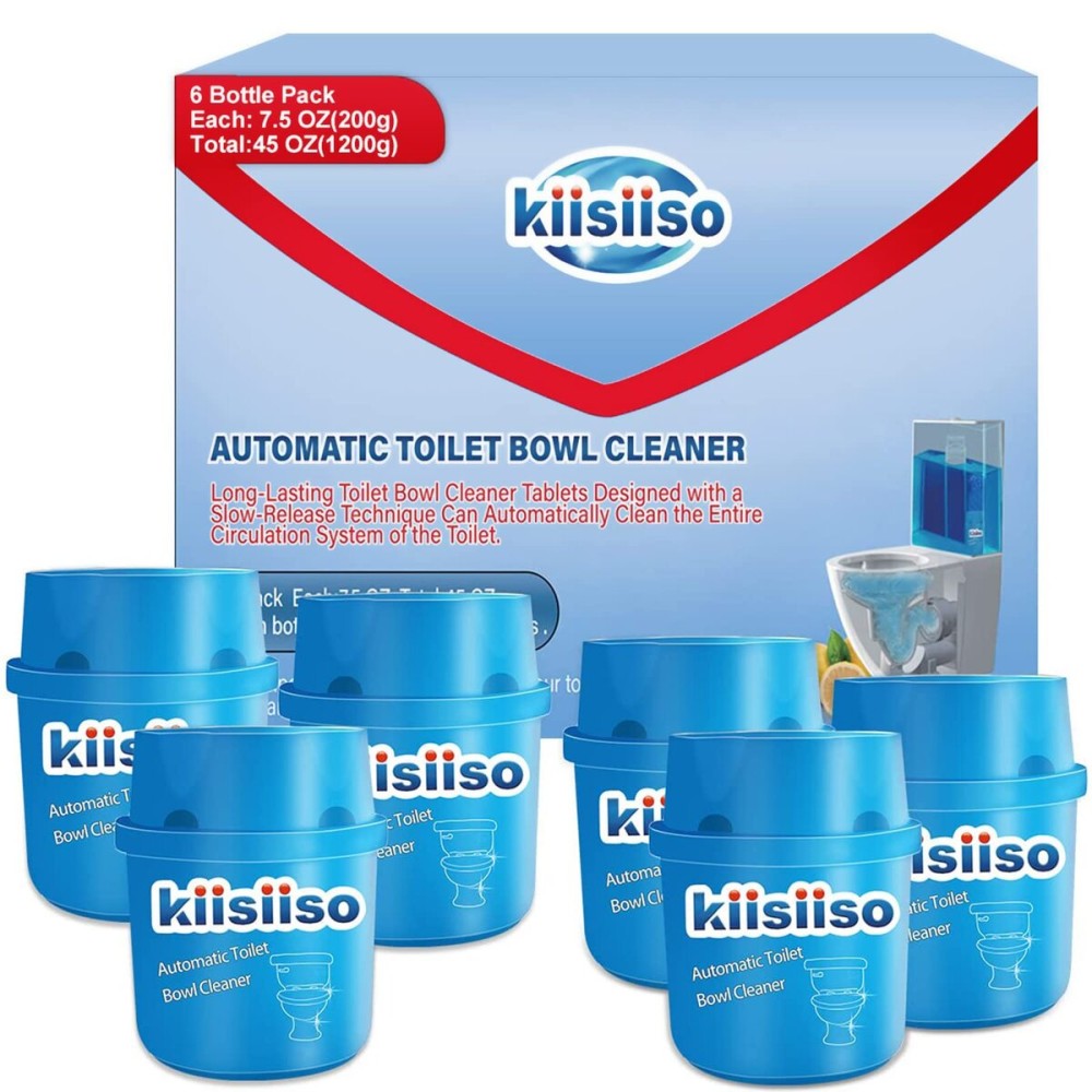 KIISIISO Toilet Bowl Cleaners 6 Bottles, Automatic Long-Lasting Toilet Bowl Cleaner Tablets in Bottle, for About 6 Months\' Supply, Blue