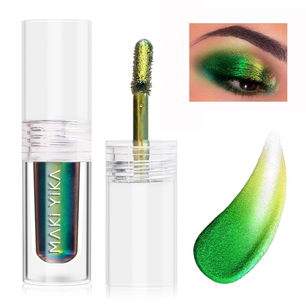 MAKI YIKA Glitter Eyeshadow Green Liquid Multichrome Eyeshadows Long Lasting Metallic Chameleon Eye Shadow Holographic Eye Topper Glitters (2 Peacock)
