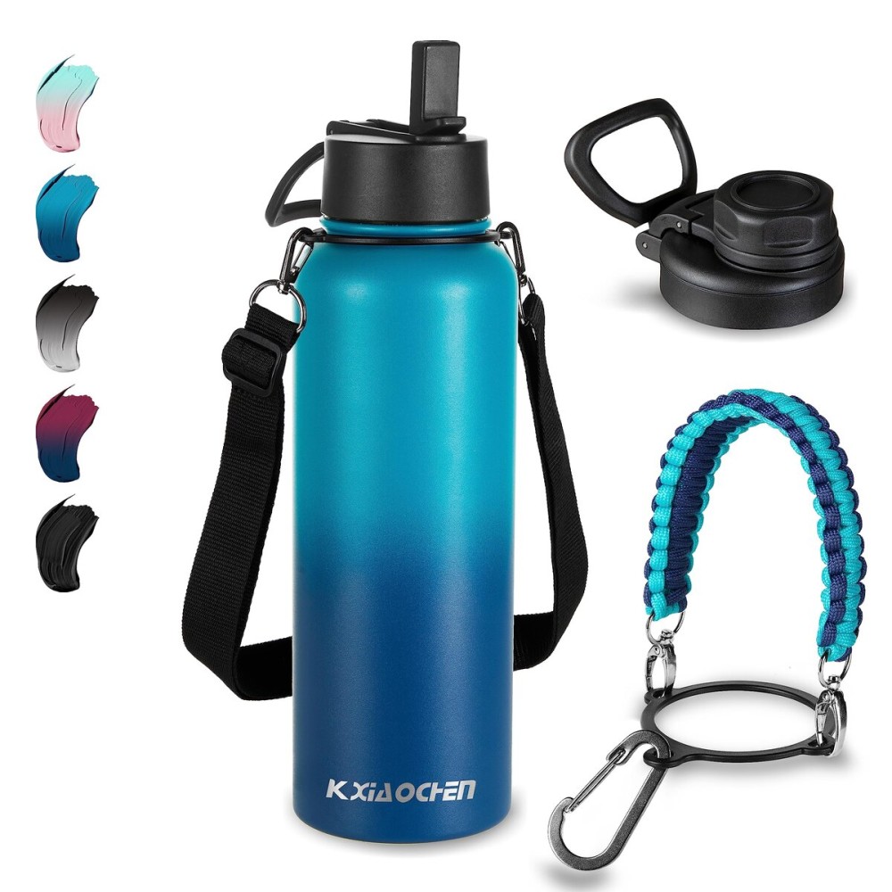 KXIAOCHEN Insulated Water Bottle, Stainless Steel Water Bottle, 2 Lids (Straw and Handle Lid),Wide Mouth Metal Water Bottles Keep Hot and Cold, Double Walled, Thermo Mug, Metal Canteen