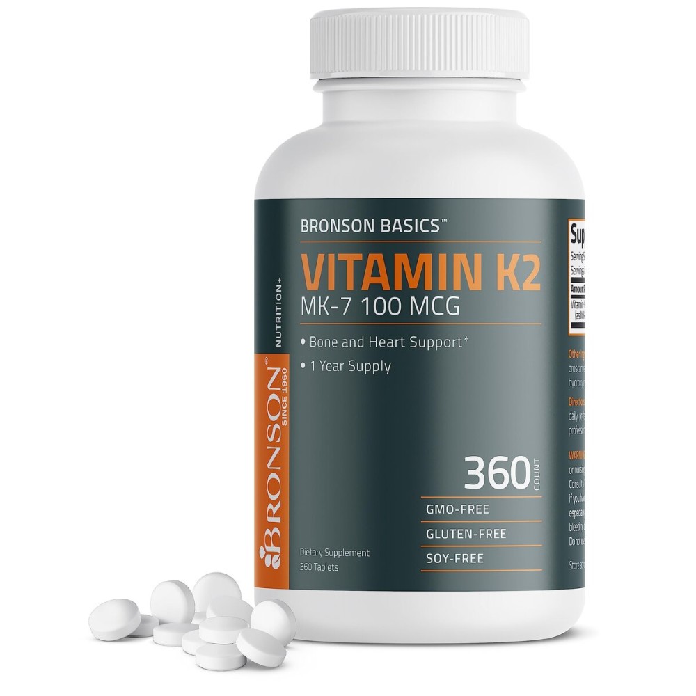Bronson Vitamin K2 MK-7 100 MCG, K2 as MK7 Menaquinone, Bone Support 1 Year Supply, 360 Tablets