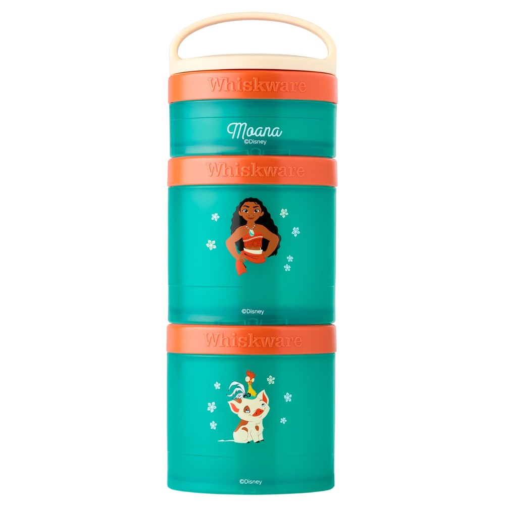 Whiskware Disney Princess Moana, Stackable Snack Containers for Kids, 3 Stackable Snack Cups for School or Travel, Formula and Cupholder Friendly, Moana and Pua