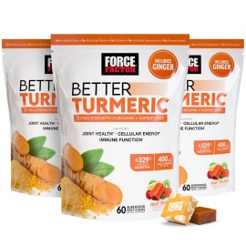 Force Factor Better Turmeric Joint Support Supplement for Extra Strength Joint Health, Featuring HydroCurc Turmeric Curcumin with Black Pepper for Superior Absorption, Fruit Splash, 180 Soft Chews