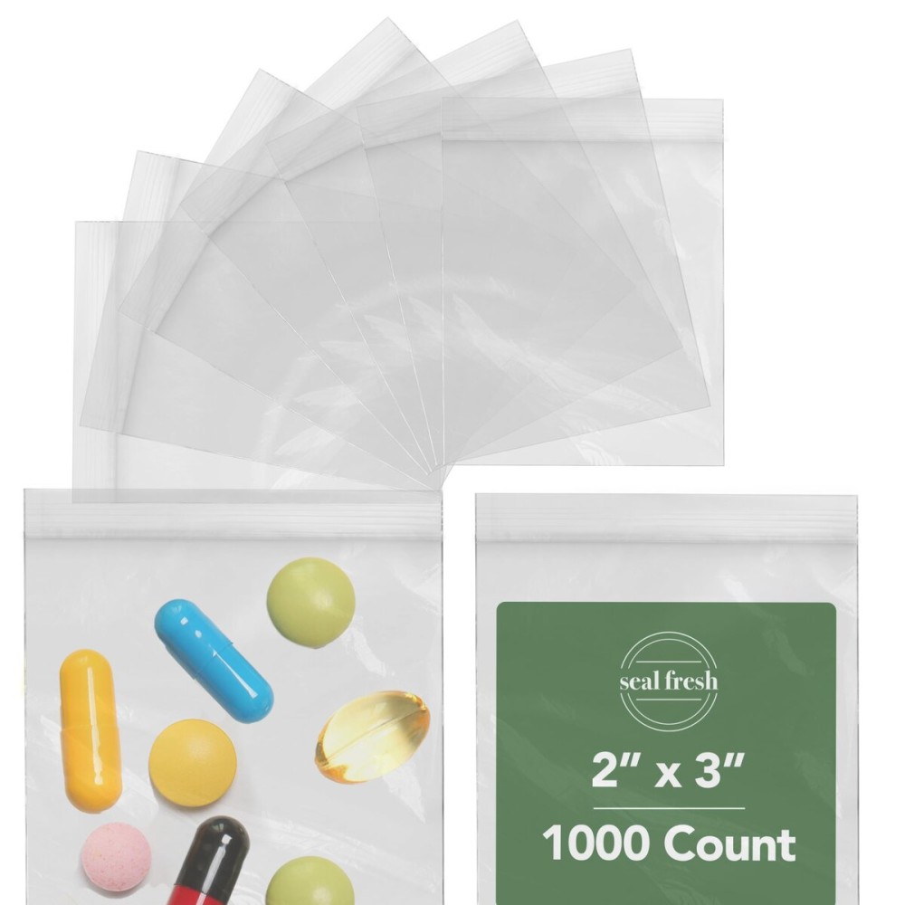 Seal Fresh 2 x 3 Inch Resealable Plastic Bags 1000 Pack - Clear Reclosable Mini Bags with Zipper Seal for Jewelry, Beads, Small Parts, Crafts, Hardware