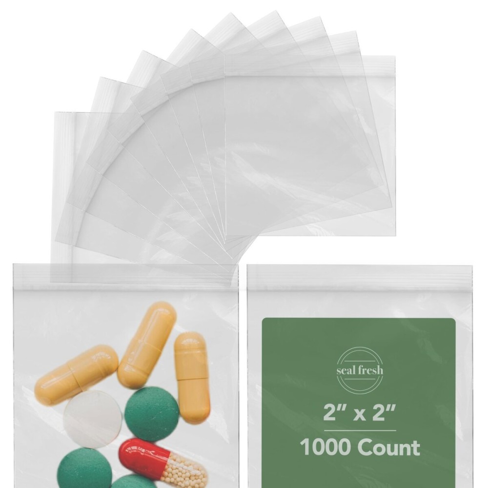 Seal Fresh 2 x 2 Inch Resealable Plastic Bags 1000 Pack - Clear Reclosable Mini Bags with Zipper Seal for Jewelry, Beads, Small Parts, Crafts, Hardware