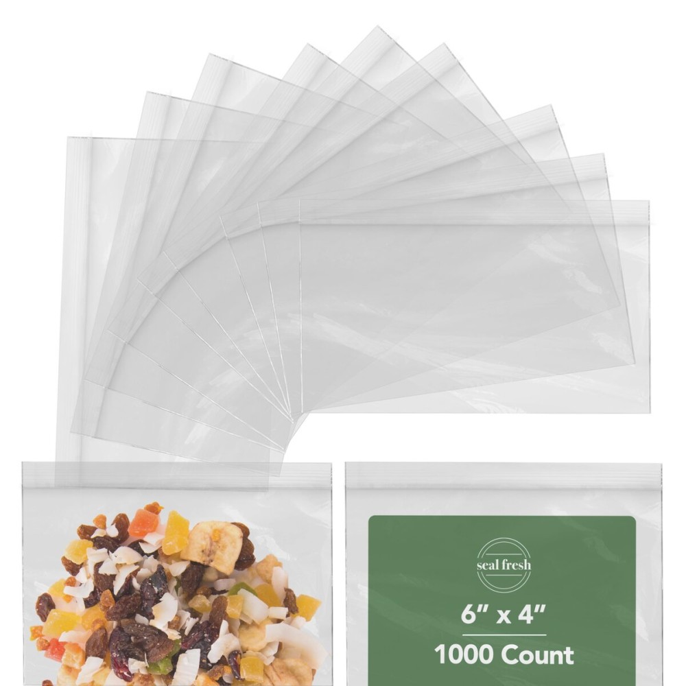 Seal Fresh 6 x 4 Inch Resealable Plastic Snack Bags 1000 Pack - Clear Reclosable Bags with Zipper Seal for Treats, Small Food Storage, Crafts, Party Favors
