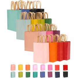 qiqee 100-Packs Paper Bags with Handles Bulk 8.2663.15 Small Gift Bags 16 Different Senior Color Bags Multiple UsesSmall Size