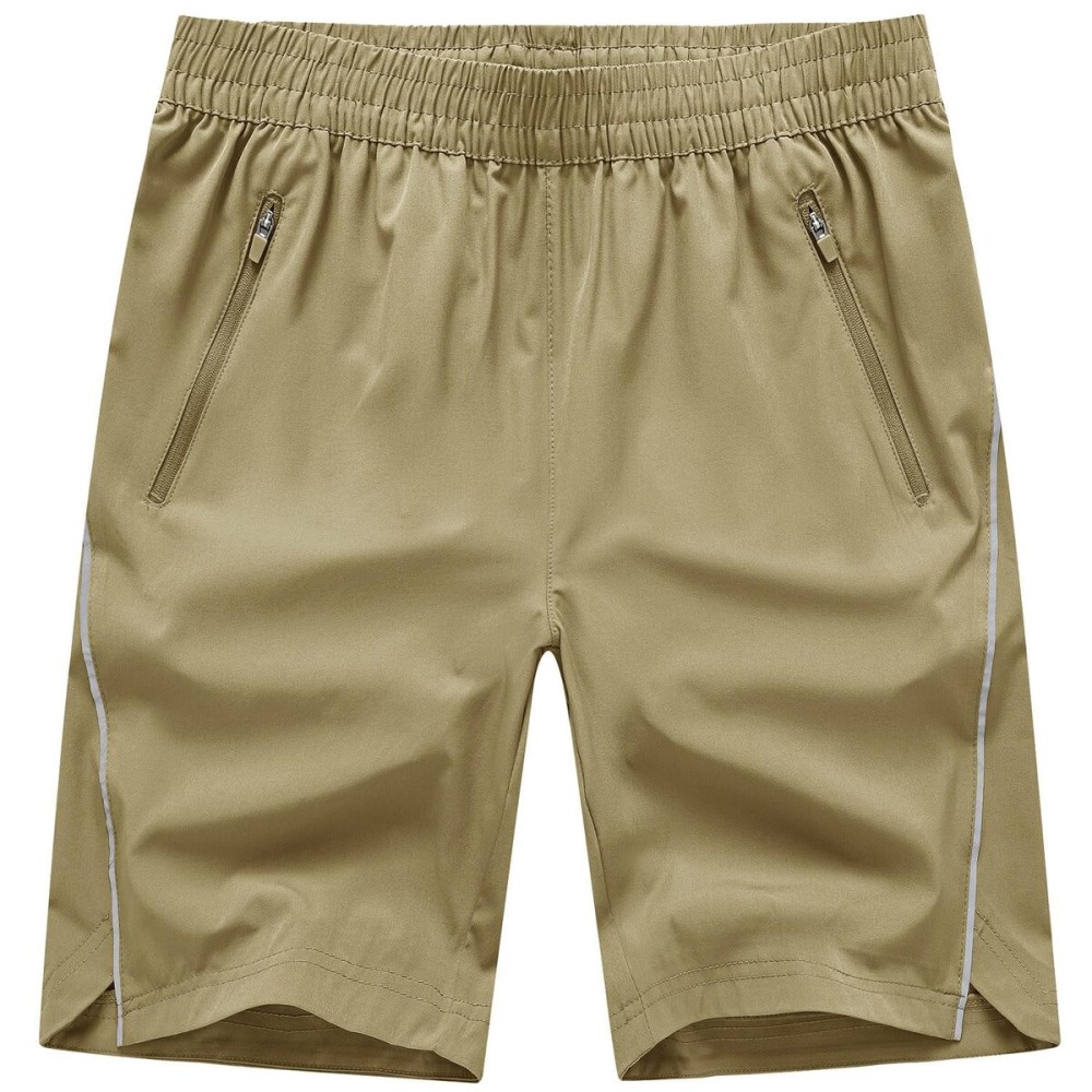 TBMPOY Men\'s Hiking Shorts Quick Dry Athletic Gym Workout Short with Zipper Pockets Khaki S