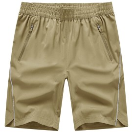 TBMPOY Men\'s Hiking Shorts Quick Dry Athletic Gym Workout Short with Zipper Pockets Khaki S