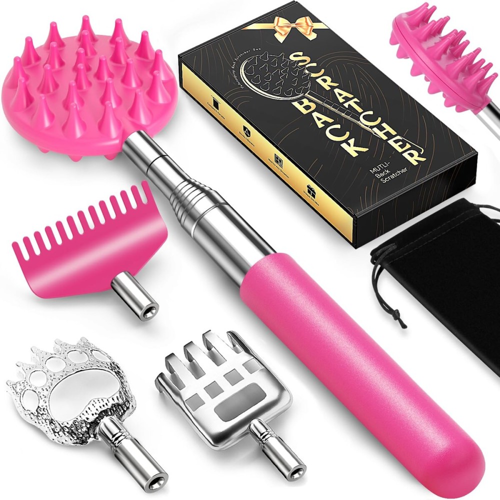 TUKUOS Telescoping Back Scratcher with 4Pcs Detachable Scratching Heads, Back Scratcher for Men/Women,Dual Sides Scratcher/Metal Paw/Rake Scratcher Christmas Gifts Stocking Stuffers for Women Men