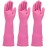 IUCGE Rubber dishwashing gloves 3 Pairs for kitchen,Cleaning washing dish gloves long for household reuseable durable.(Small,Pink)