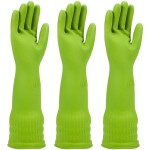 IUCGE Rubber dishwashing gloves 3 Pairs for kitchen,Cleaning washing dish gloves long for household reuseable durable.(Medium,Green)