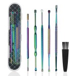 Hion 6 Pcs Ear Wax Removal Kit,Professional Double-Headed Ear Pick Earwax Removal Tools,316L Stainless Steel Ear Cleaner Curette with Cleaning Brush and Storage Box,Suit for Kid Adult(Colorful)