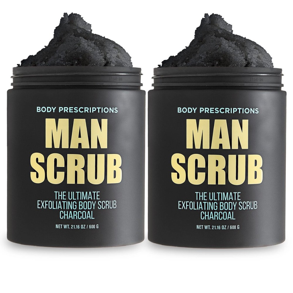 Body Prescriptions Mens Exfoliating Body Scrub - Ultimate Skin Cleansing Wash in Jar with Twist-Top Lid, For All Skin Types, 21 Ounce (Pack of 2), Charcoal
