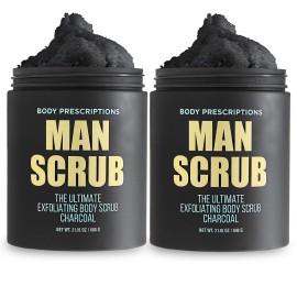 Body Prescriptions Mens Exfoliating Body Scrub - Ultimate Skin Cleansing Wash in Jar with Twist-Top Lid, For All Skin Types, 21 Ounce (Pack of 2), Charcoal