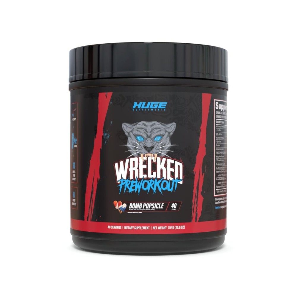 Wrecked Pre Workout Powder, Advanced Formula, Boosts Energy, Focus, Pumps & Performance, 10g L-Citrulline, 6.4g Beta Alanine, 5g Tyrosine, 1g Alpha GPC, 375mg Fast-Acting Caffeine & More (40 Servings)