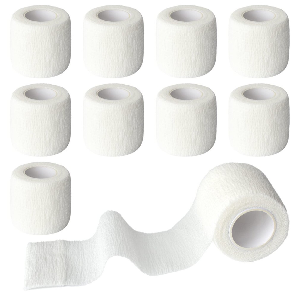 Gondiane 9 Pack 2 x 5 Yards Self Adhesive Bandage Wrap Self Stick Wrap for Ankle, Wrist, Finger, Sports, Breathable Cohesive Vet Tape for Pets (White)