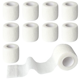 Gondiane 9 Pack 2 x 5 Yards Self Adhesive Bandage Wrap Self Stick Wrap for Ankle, Wrist, Finger, Sports, Breathable Cohesive Vet Tape for Pets (White)