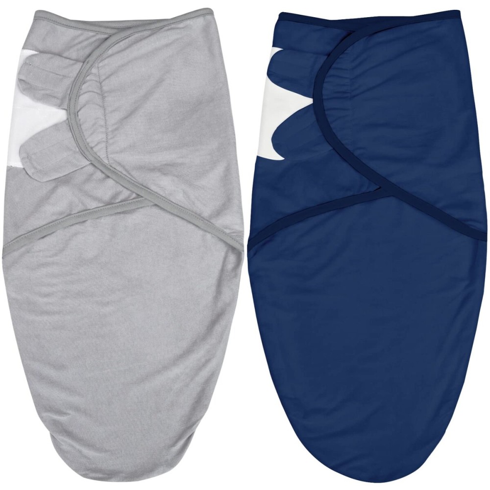 Biloban Baby Swaddles 0-3 Months for Boy & Girl, Cotton Swaddle Blanket, Newborn Essentials, Grey & Navy, 2 Pack