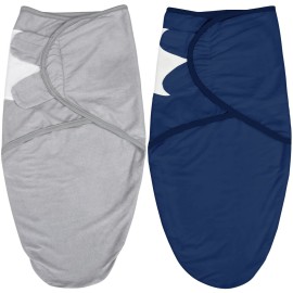Biloban Baby Swaddles 0-3 Months for Boy & Girl, Cotton Swaddle Blanket, Newborn Essentials, Grey & Navy, 2 Pack