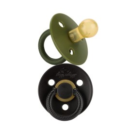 Itzy Ritzy Natural Rubber Newborn Pacifiers (Set of 2) - Baby Pacifiers with Cherry-Shaped Nipple & Large Air Holes for Added Safety; Set of 2 Binkies in Camo & Midnight (Ages 0 - 6 Months)