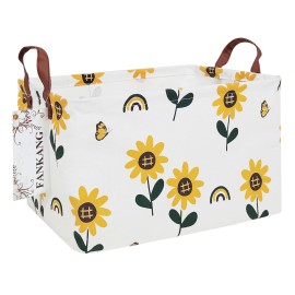 FANKANG Storage Bins, Nursery Hamper Canvas Laundry Basket Foldable with Waterproof PE Coating Large Storage Baskets for Kids Boys and Girls, Office, Bedroom, Clothes,Toys(Rec-Sunflower