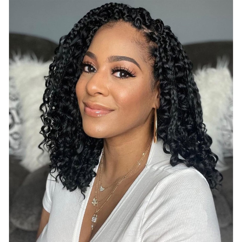 12inch Goddess Box Braids Crochet Hair Crochet Box Braids Curly Ends 3X Bohemian Crochet Box Braids Hair Synthetic Crochet Hair Extensions(12inch(Pack of 8), 1B)