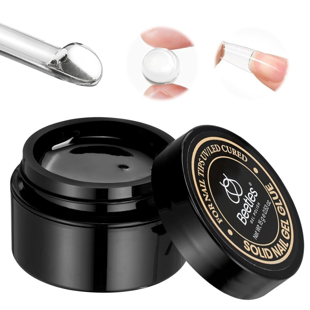 Beetles Solid Nail Glue Gel for False Tips, 15g Strong Adhesion for Press on Acrylic Tips, Clear Hard Gel 3D Sculpting for Christmas Nail Art UV Light Cured