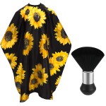 FEBSNOW Barber Cape Waterproof Professional Hair Cutting Cape Neck Duster Brush for Haircut Black Sunflower Salon Beard Hairdressing Kits 46.8  56 Inches