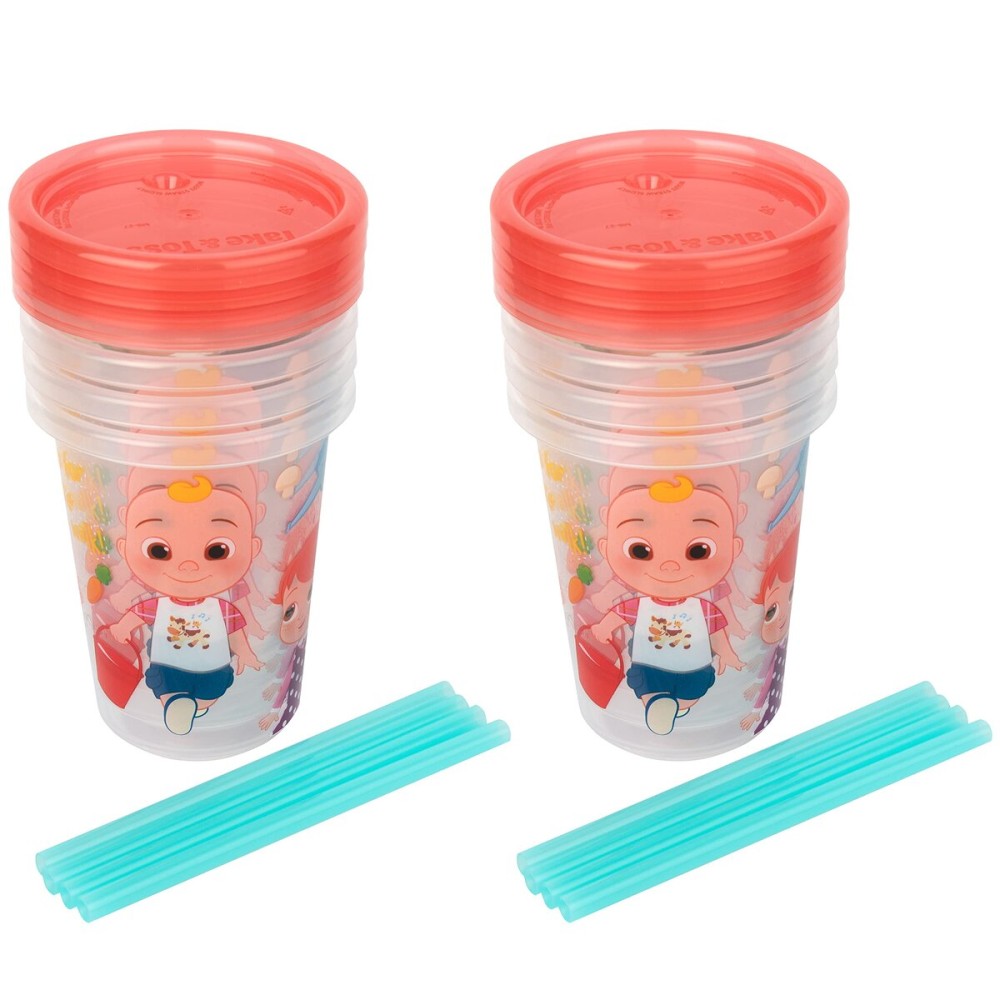 The First Years Take & Toss Toddler Straw Cups - Cocomelon - Spill Proof Toddler Sippy Cups with Snap On Lids and Straws - Cocomelon Feeding and Party Supplies - 10 Oz - 8 Count