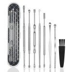 Hion 8 Pcs Ear Wax Removal Kit,Professional Double-Headed Ear Pick Earwax Removal Tools,316L Stainless Steel Ear Cleaner Curette with Cleaning Brush and Storage Box,Suit for Kid Adult(Silver)