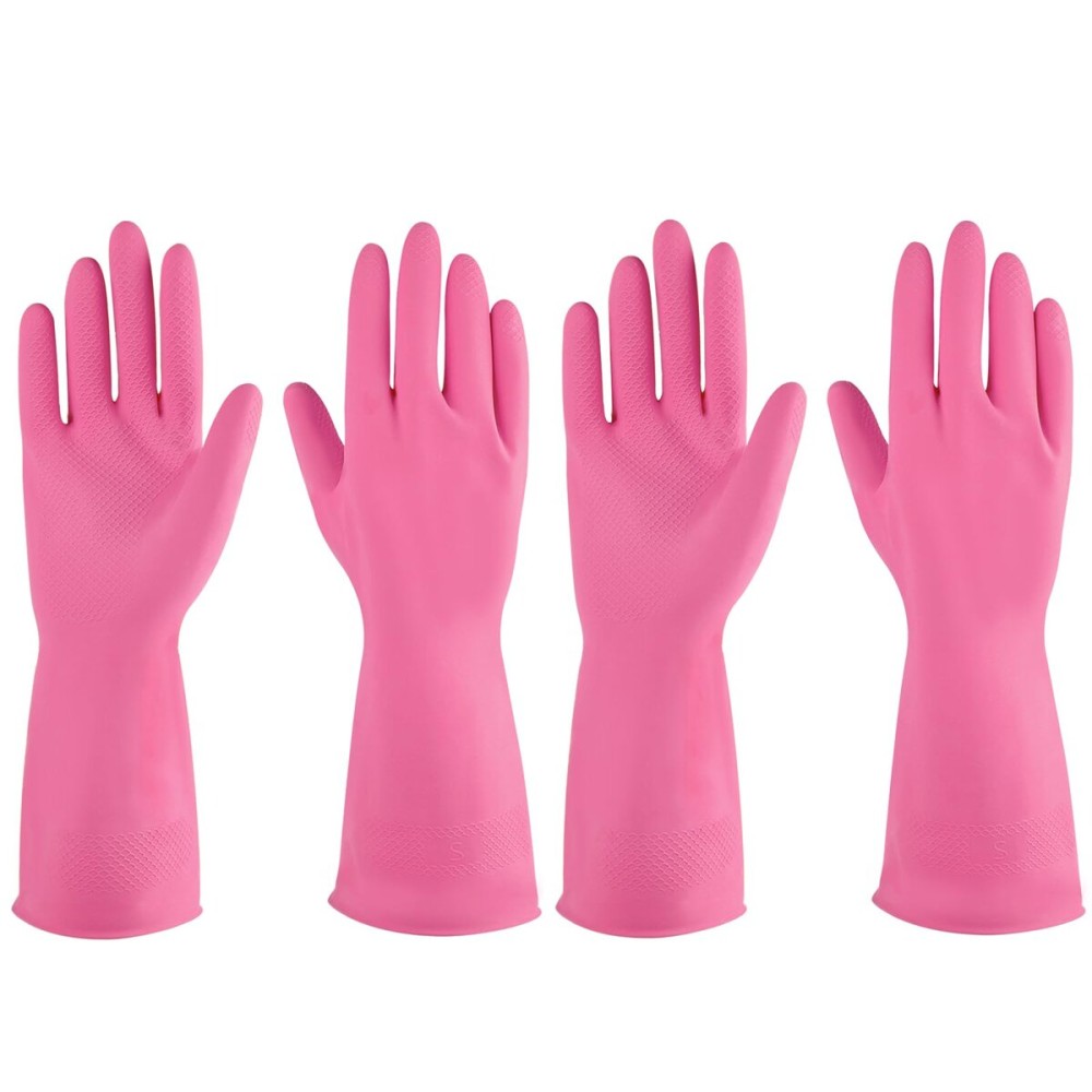 IUCGE Rubber gloves dishwashing 4 Pairs for Kitchen,Cleaning gloves for household Reuseable.(XL,Pink)