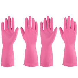 IUCGE Rubber gloves dishwashing 4 Pairs for Kitchen,Cleaning gloves for household Reuseable.(XL,Pink)