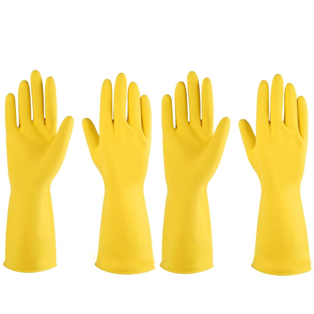 IUCGE Rubber gloves dishwashing 4 Pairs for Kitchen,Cleaning gloves for household Reuseable.(Medium,Yellow)