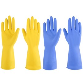 IUCGE Rubber gloves dishwashing 4 Pairs for Kitchen,Cleaning gloves for household Reuseable.(Medium,Yellow+Blue)