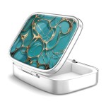 Pill Box 2 Compartment Small Pill Case,Portable for Pocket or Purse Pill Organizer Pill Container Holder to Hold Vitamins, Medication, Fish Oil and Supplements(Turquoise Green Marble)